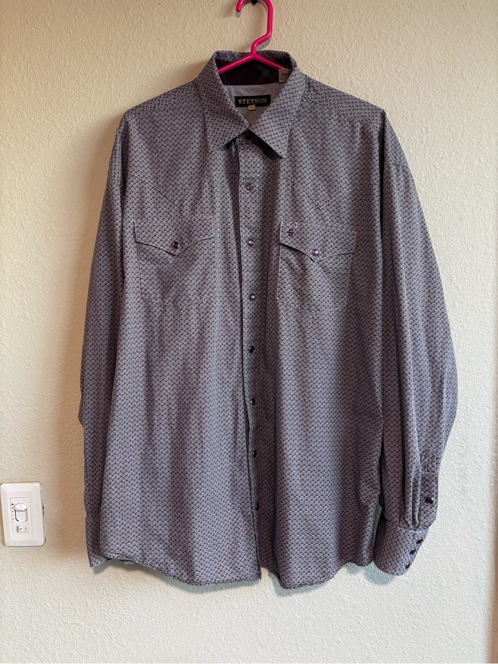 Stetson Men's Grey Patterned Western Shirt pearl snaps